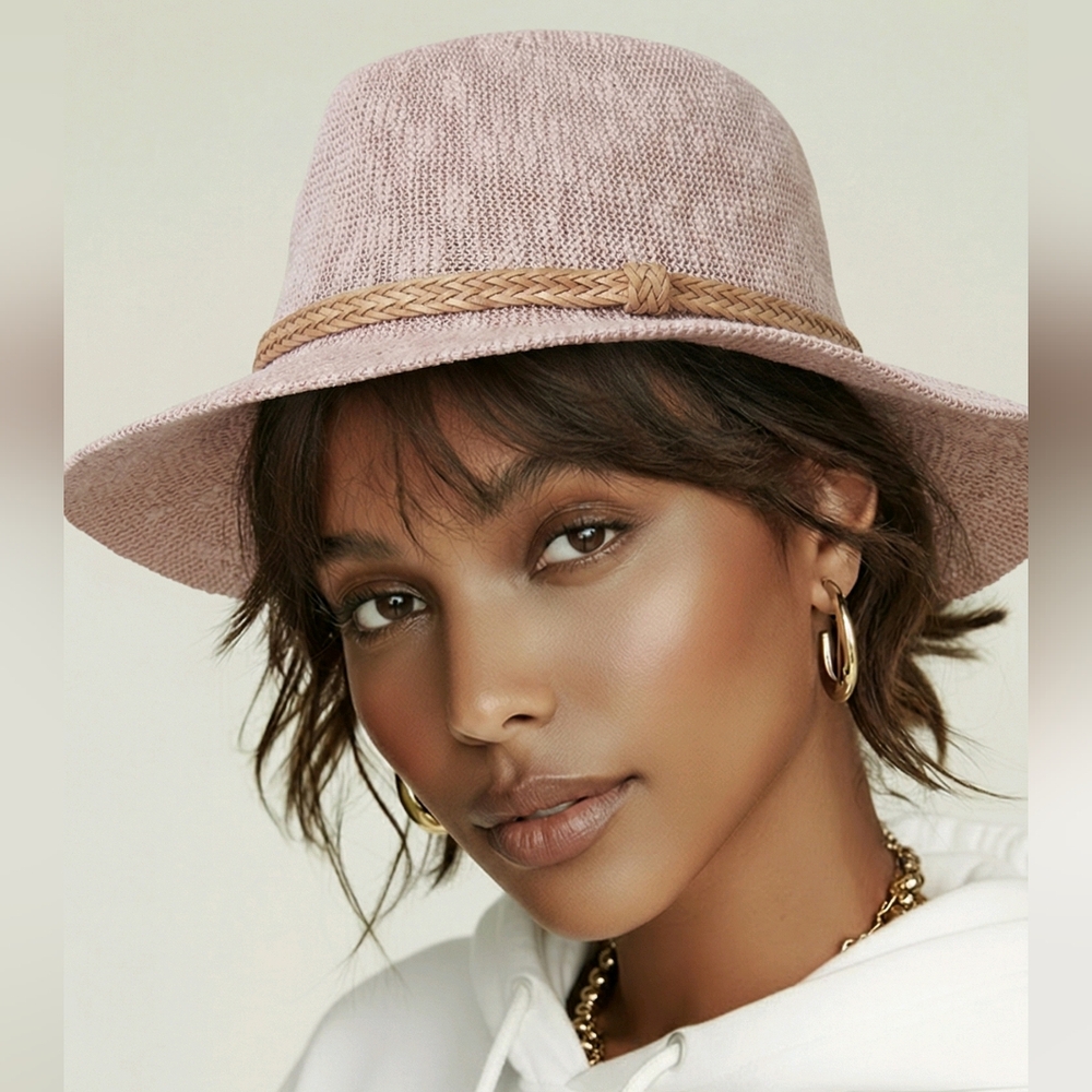 Ruggine Fedora Style Blush Color Weave Hat Adjustable  8 Inch Diameter